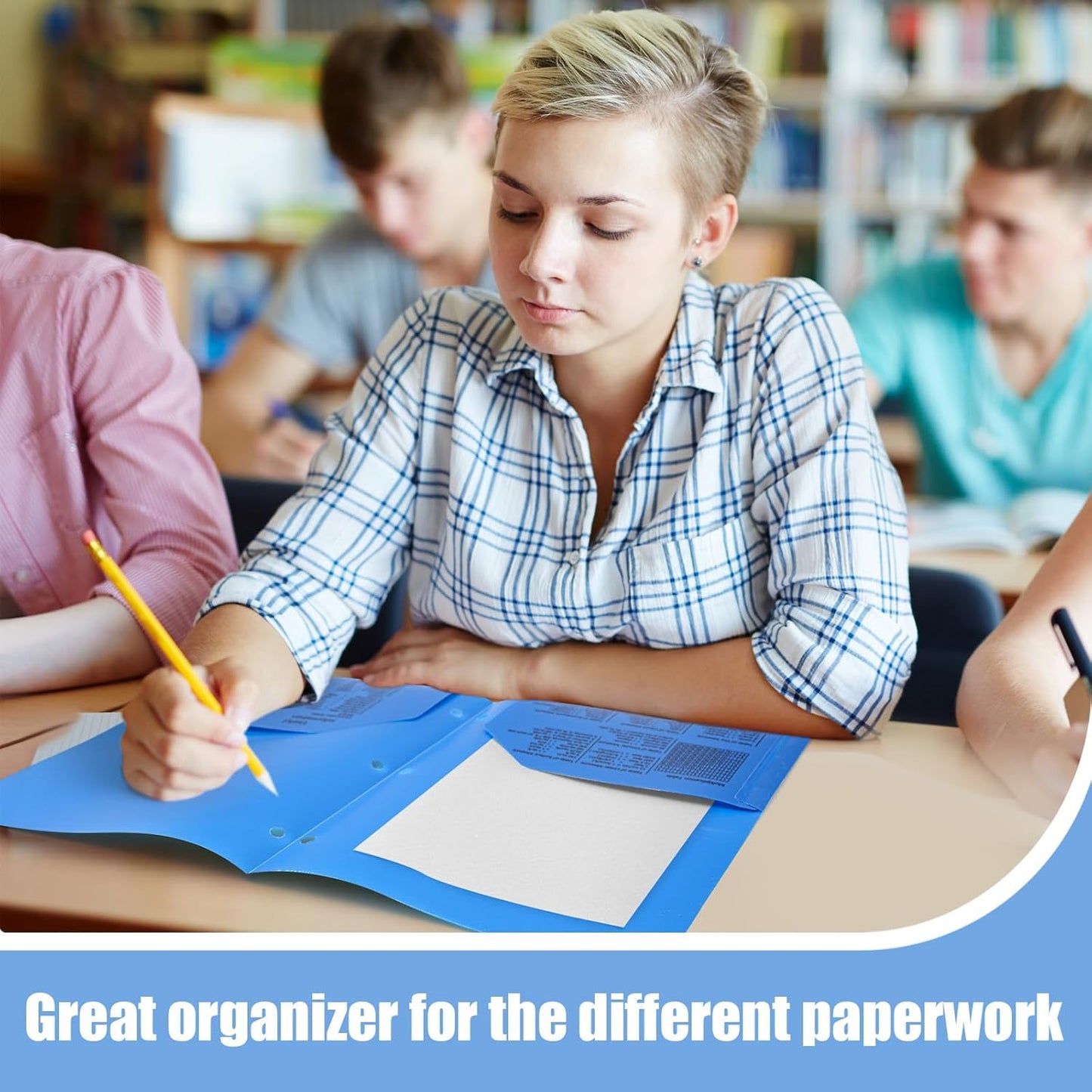 Yeaqee 24 Pcs Plastic Folders with Pockets Bulk 3 Hole Punched 2 Pocket File Folders for 3 Ring Binder Divider Folder for Notebooks, Durable Poly for Office Home (Blue)