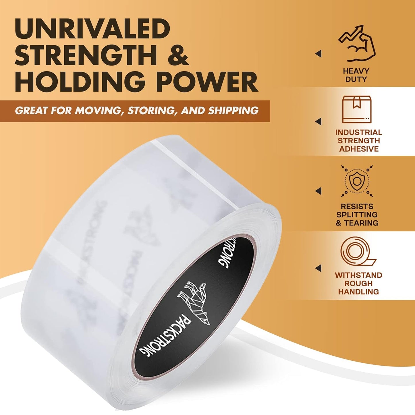 Packstrong Industrial Grade Clear Packing Tape 6 Rolls - 110 Yards per Roll - 3" Wide x 2.0 mil Thick, Acrylic Adhesive Heavy Duty Tape for Box Office Moving Packaging Shipping