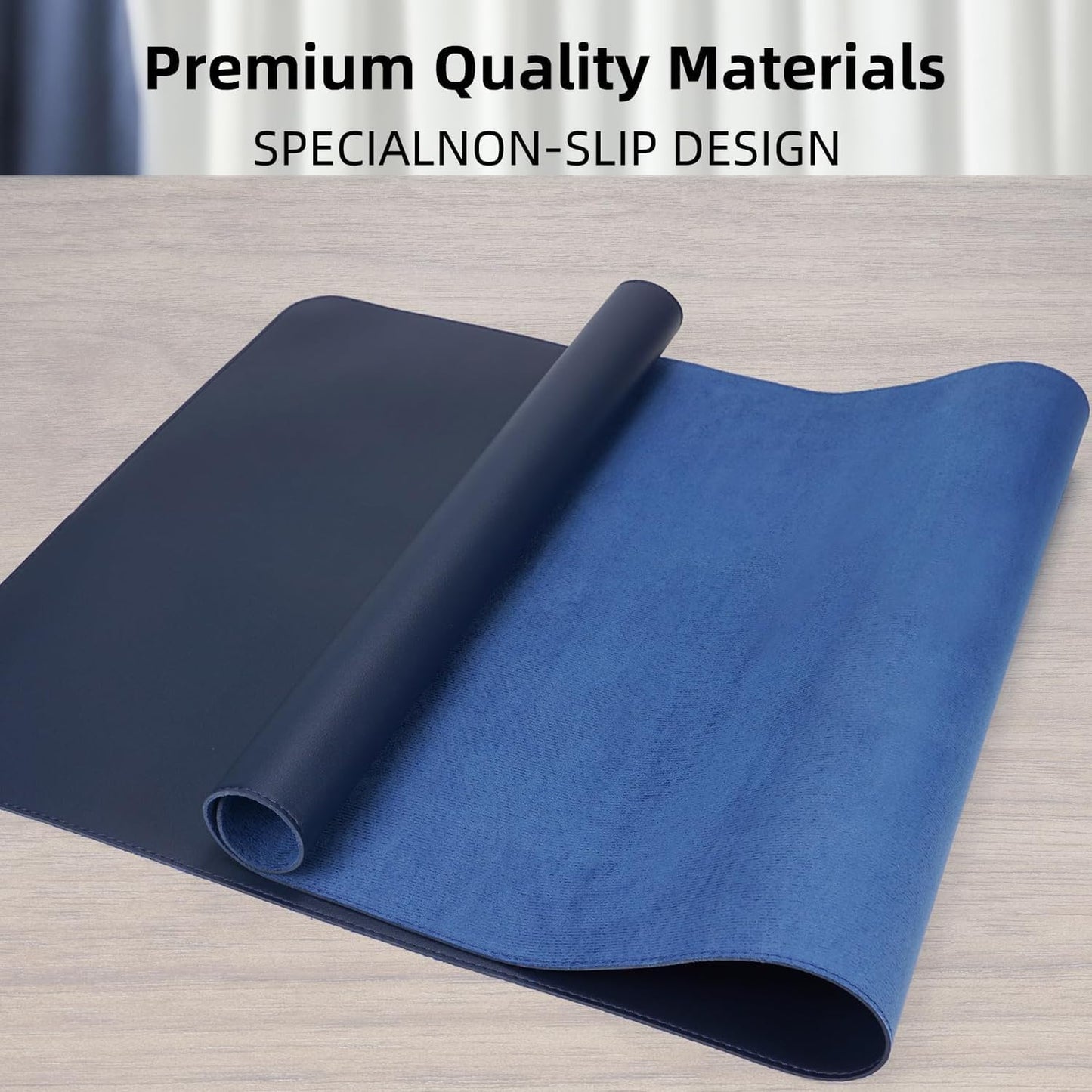 Large Desk Mouse Pad Protector, Stitched Locking Edge Non-Slip PU Leather Desk Mat Laptop Table Pad Blotter, Waterproof Durable Writing Pad for Office and Home (Dark Blue, 90 x 43cm)