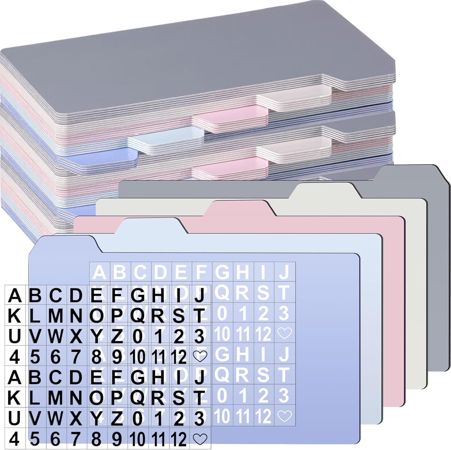 Harloon 52 Pcs Dry Erase Index Card Guide Set Include 50 Index Card Dividers 2 Number Alphabet Sticker with Tabs Photo Dividers for Office Business Back to School Supplies(5 x 8 Inch,Morandi)