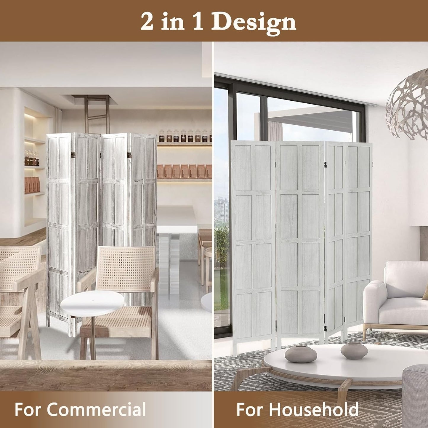 4 Panel Room Divider, 5.6Ft Wood Room Dividers and Folding Privacy Screens, Room Divider Wall Freestanding Room Partitions, Room Dividers Screen for Home Office Restaurant Bedroom, White