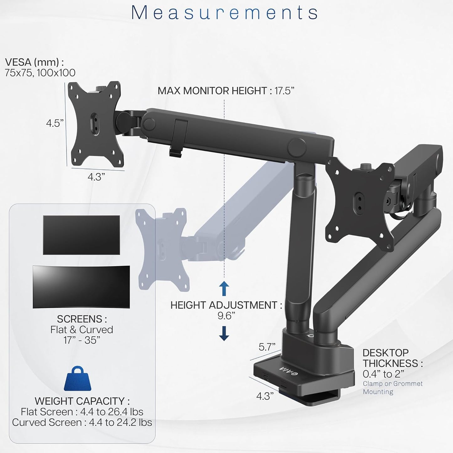 VIVO Premium Aluminum Full Motion Dual Monitor Desk Mount Stand with Lift Engine Arm, Fits Ultrawide Screens up to 35 inches, STAND-V102BB