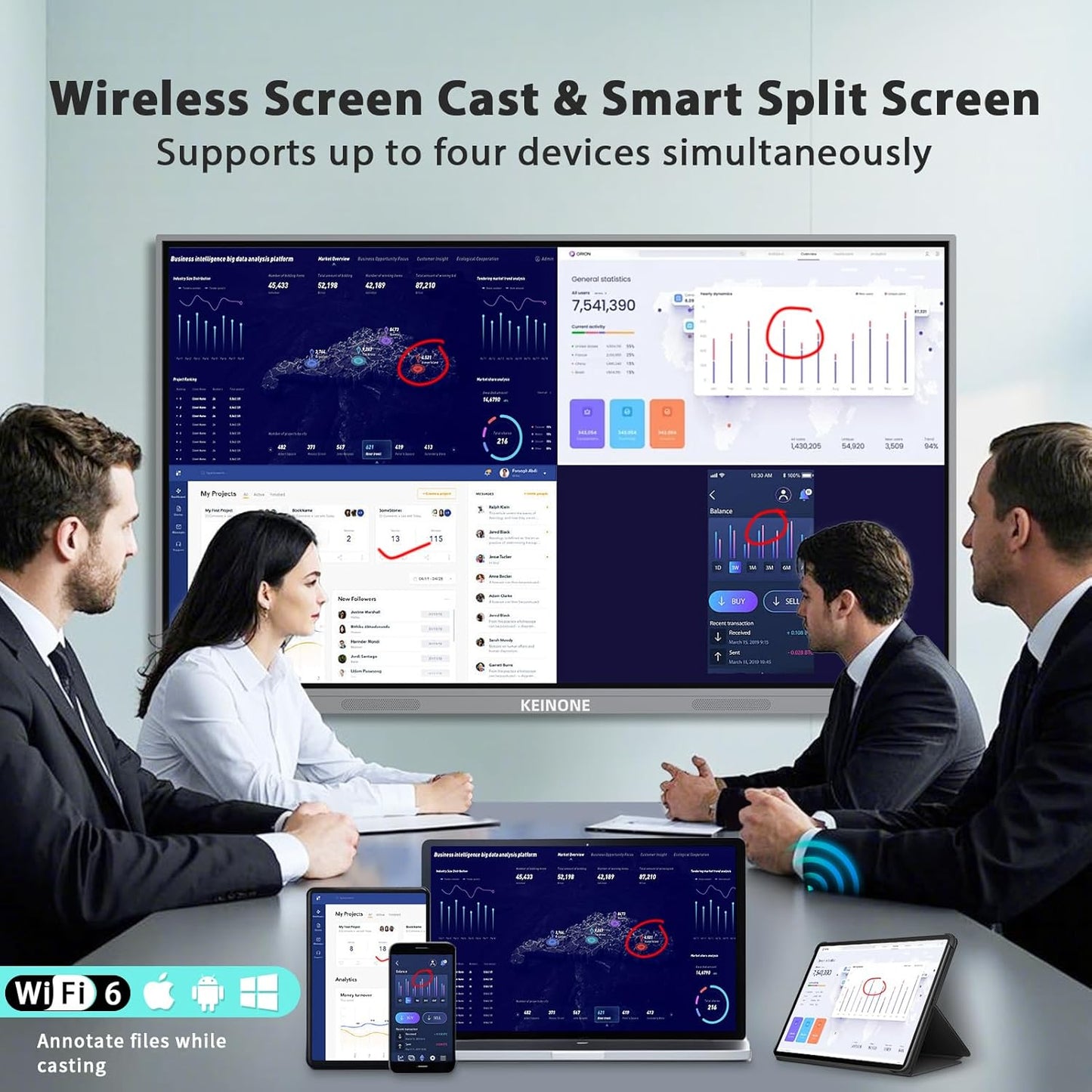 65'' 4K Smart Board, Android 14 OS 8+128 GB Interactive Whiteboard, Electronic Digital Whiteboard with Open App Ecosystem, Touchscreen Smart Board for Home, Office and Classroom, Gray