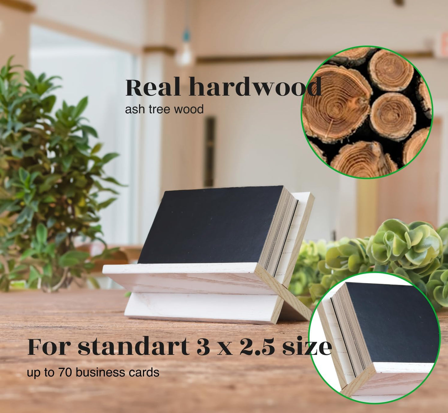 White Wood Business Card Holder Desk - Desktop Card Stand, Holders for Business Cards, Wooden Business Card Holder for Office Desk or Cafe, Bar & Restaurant Counter