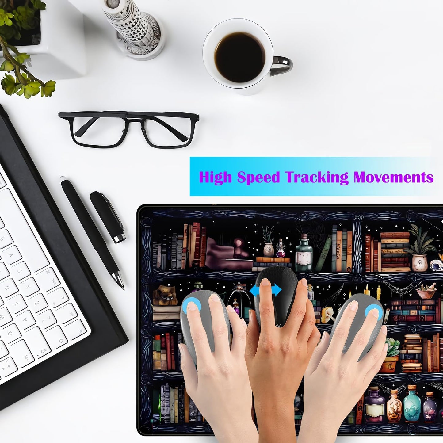 Desk Mat Forest Library Book Mouse Pad Big Desk Pad XXL Extended Gaming Large Mouse Pad for Desk Rubber Base Mousepad with Stitched Edges, Keyboard Mouse Mat for Work Game Office Home 31.5x15.7 in