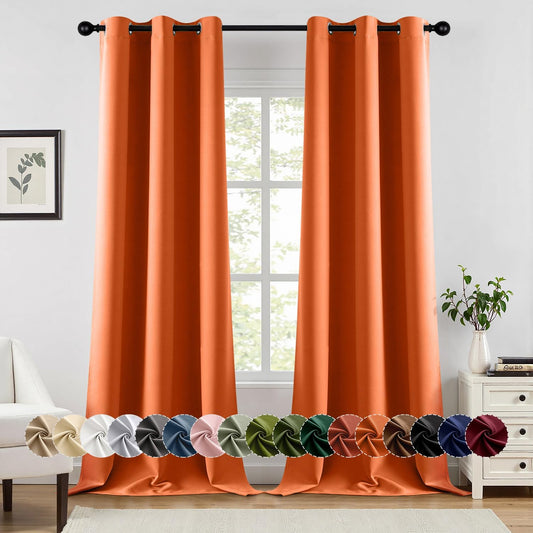 MIULEE Orange Blackout Curtains for Bedroom Living Room 96 Inches Long 2 Panels, Thermal Insulated Room Darkening Fall Drapes Solid Grommet Noise Reduction Light Blocking Window Treatments 40x96 Inch