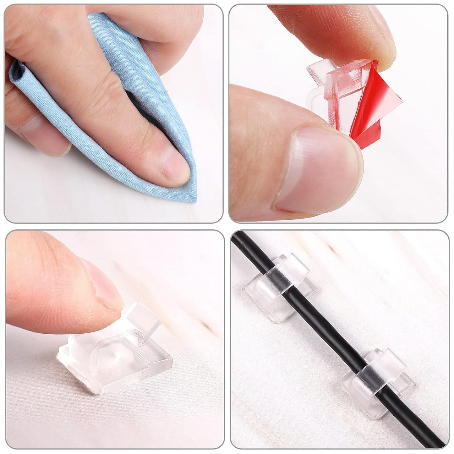 Blulu 100 Pcs Adhesive Cable Clips Bulk Wire Holder for Cord Organizer Clips Cable Management Outdoor Light Hooks for Christmas Wall String Lights Fairy Lights