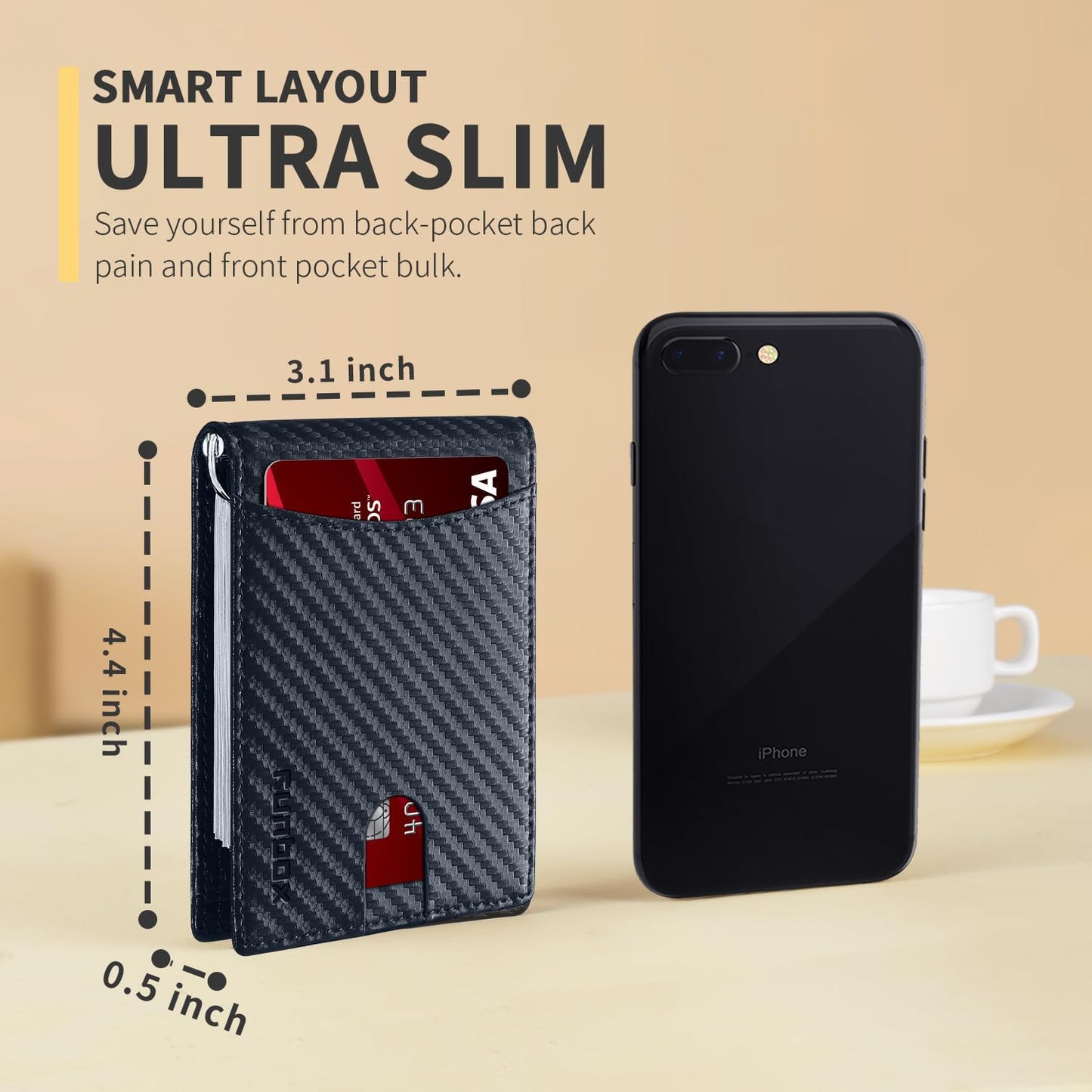 Slim Money Clip Wallets for Men RFID Blocking 11 Card Holder Minimalist Small Thin Carbon Leather Bifold Mens Front Pocket Wallet Gift Box