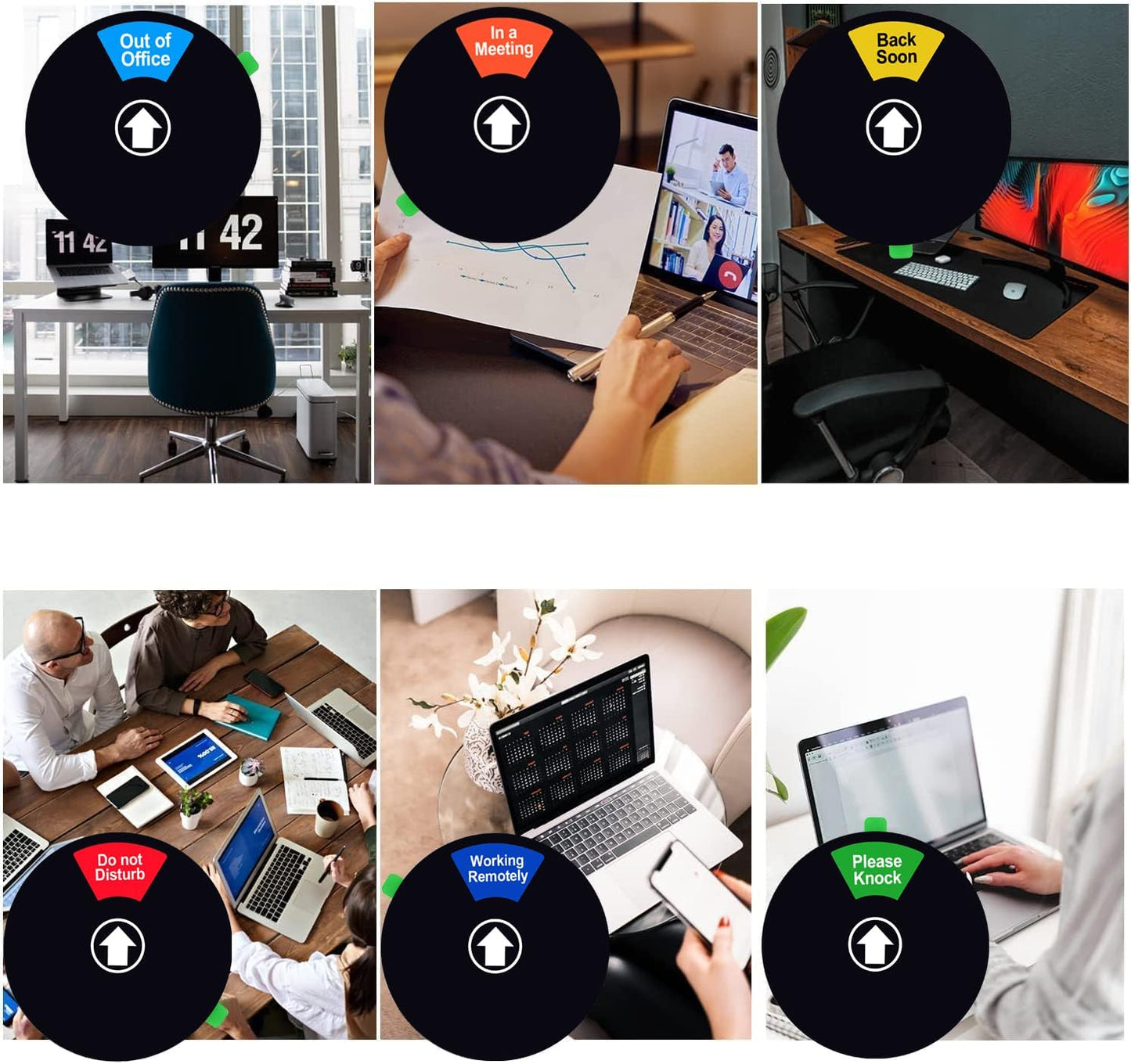 Kichwit 2 Pack Do Not Disturb Sign for Office Door, In a Meeting, Please Knock, Privacy Sign for Offices, 6 Inches, Black