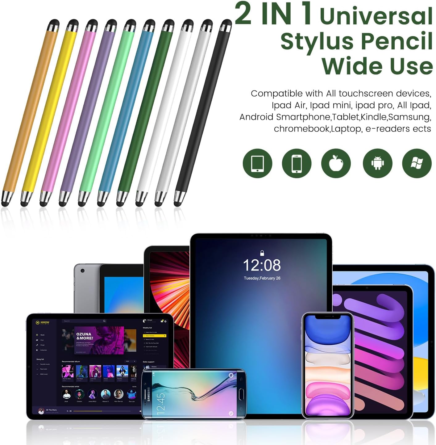 Stylus Pen for Touchscreen, 10 Pack Multiple Colors, 2 in 1 Stylus, High Sensitivity and Precision, Stylus Pen for ipad, iPhone, Android, Galaxy Microsoft, Kindle All Capacitive Touch Screens