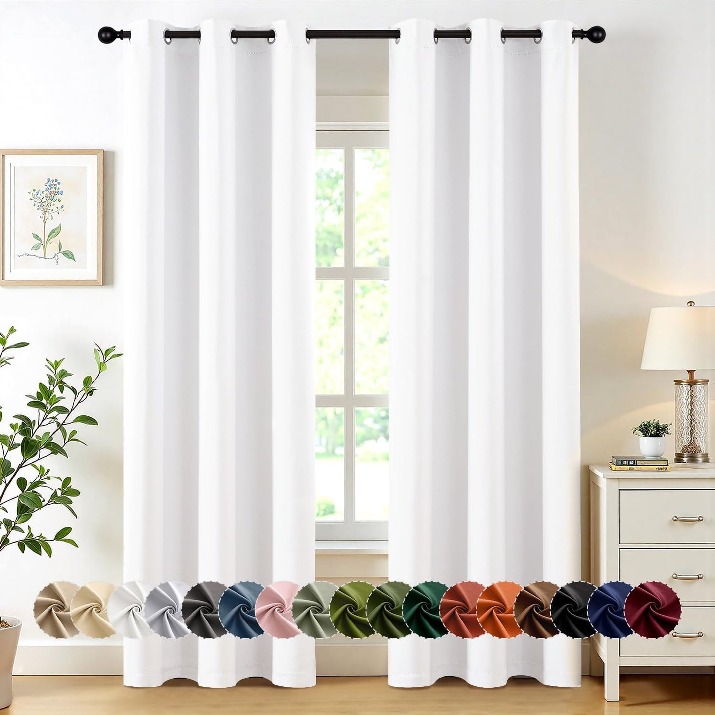 MIULEE Pure White Curtains for Bedroom Living Room 84 Inches Long 2 Panels, Thermal Insulated Room Darkening Drapes Grommet Top Solid Color Window Treatments W40 x L84 Inch