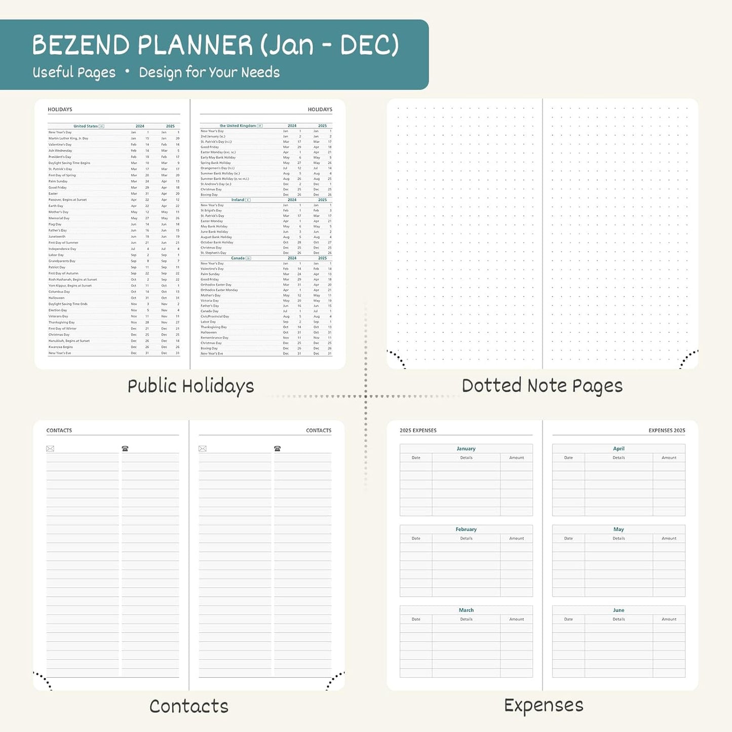 BEZEND Pocket Calendar 2026 Weekly and Monthly (3.5" x 6") Small Daily Planner for Purse (Jan-Dec) with Notes & Expenses, Inner Pocket, Pen Holder, Vegan Leather Hardcover - Turquoise