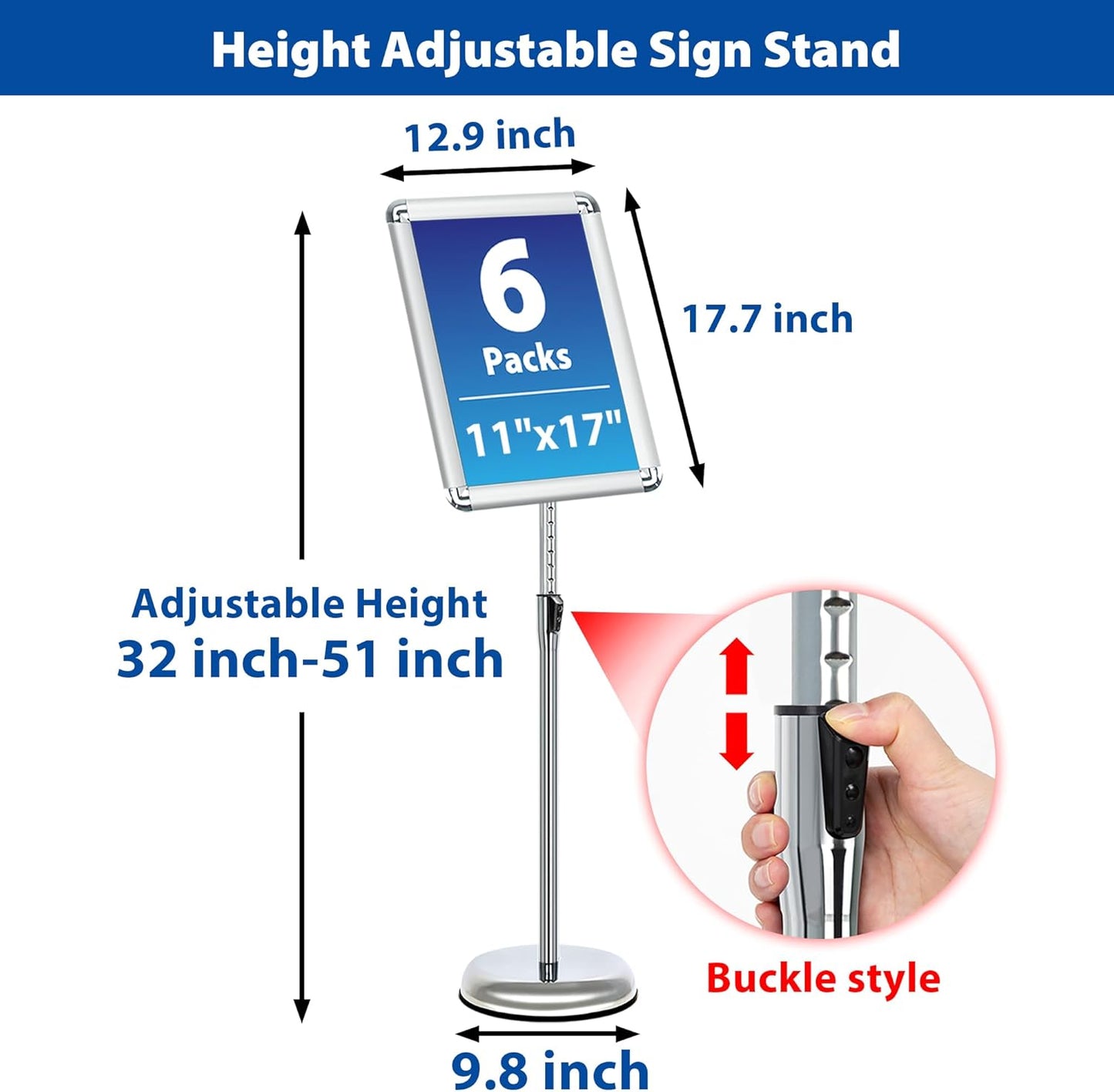 Sign Holder Stand 11x17 Inch - 6Packs Floor Standing Sign Holder - Adjustable Poster Sign Stand Pedestal Sign Holder for Vertical & Horizontal View Signage Stand, Silver