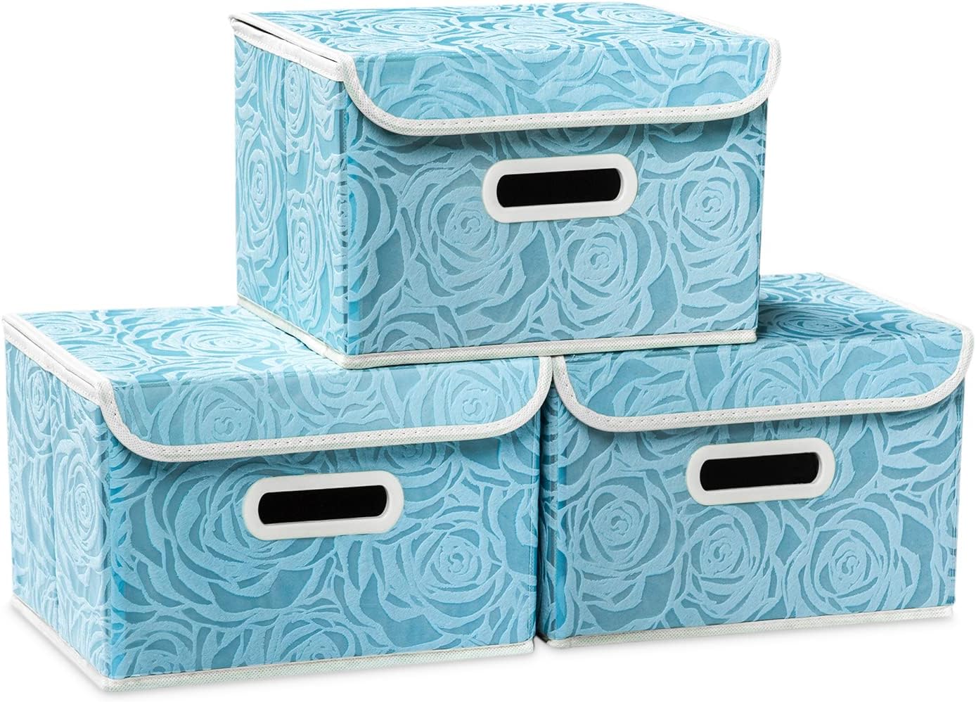 PRANDOM Collapsible Storage Boxes with Lids Fabric Decorative Storage Bins Cubes Organizer Containers Baskets with Cover Handles Divider for Bedroom Closet Living Room 9.8x7.9x6.7 Inch 3 Pack