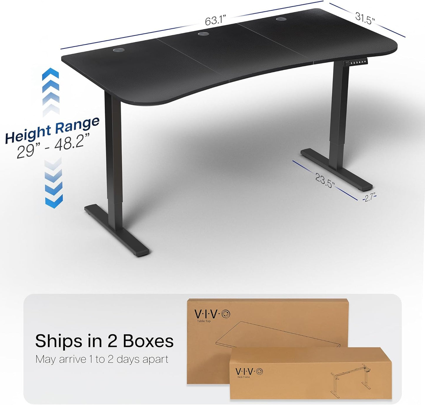 VIVO Electric 63 x 32 in Standing Desk, Memory Height Adjustment, 1B Series, Black Carbon Fiber Top Black Frame, DESK-KIT-1B1R