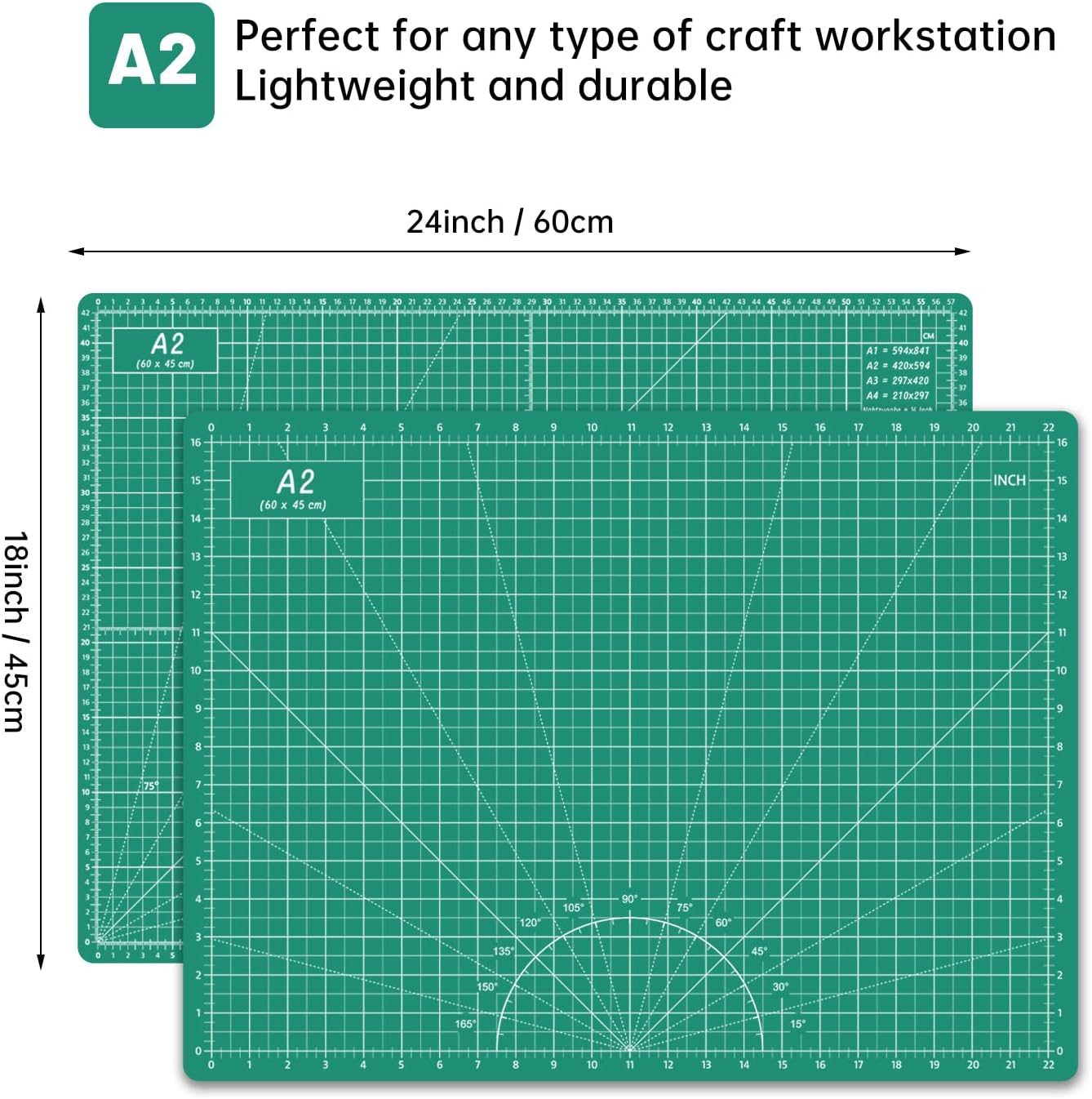 Headley Tools Thickened 18 x 24 Inch Self Healing Sewing Cutting Mat, A2 Rotary Cutting Sewing Mat for Crafts, Double Sided 5-Ply Table Cutting Board for Fabric Quilting Leather Hobby, (Green)