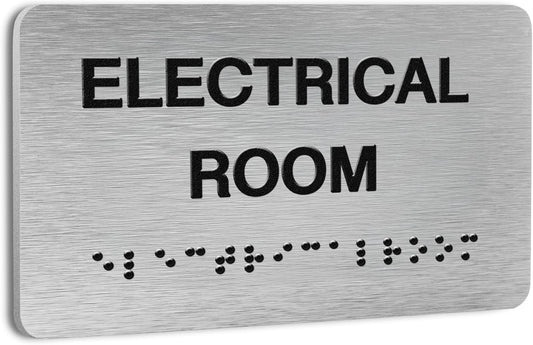 Elevator Room Signs for Business and Office Sign, ADA Signs with Raised Text & Grade 2 Braille, Easy Installation with Adhesive Pad – Brushed Aluminum/Silver
