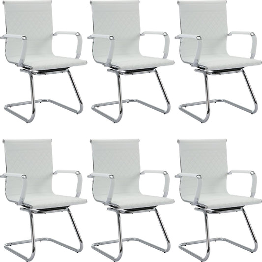 Office Guest Chairs - Set of 6 Modern PU Leather Desk Chairs for Reception, Waiting, and Conference Rooms - Mid Back, White