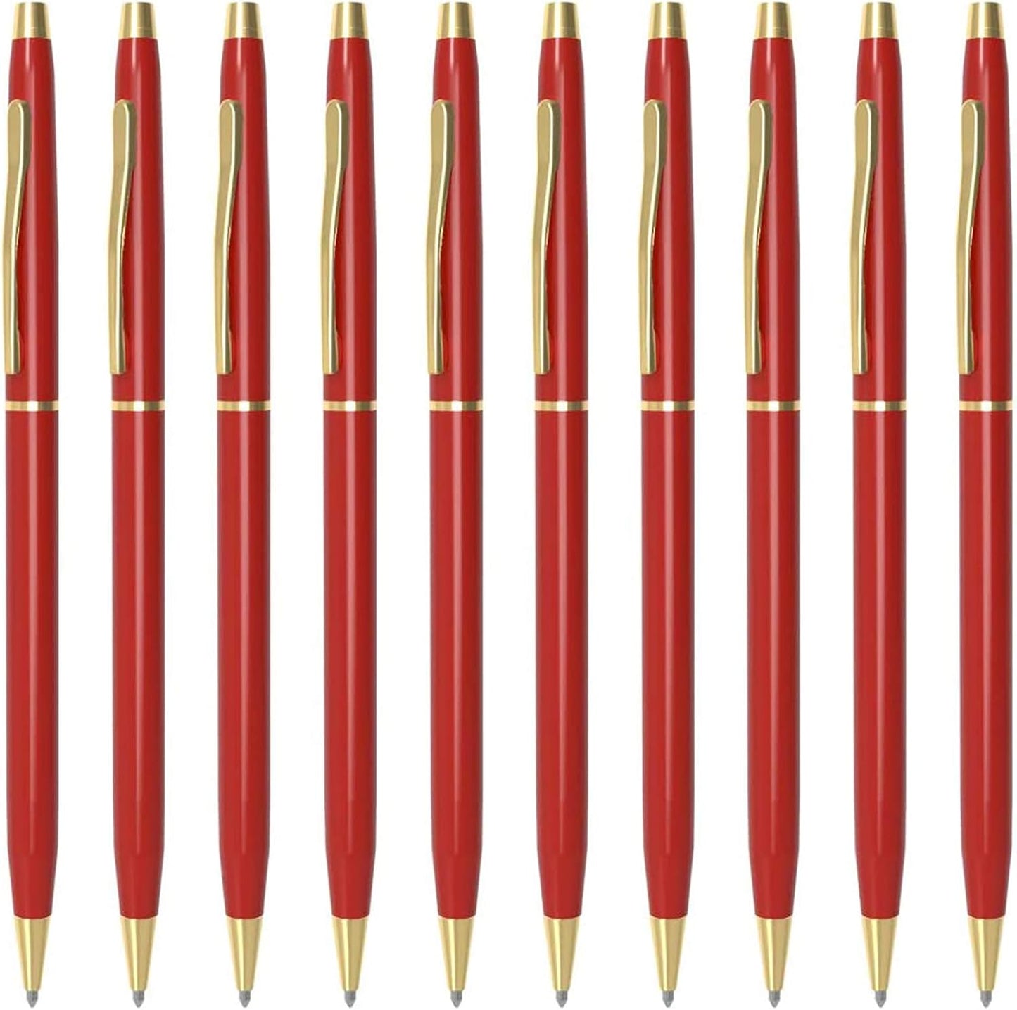 Cambond Ballpoint Pens Red Pens - Metal Black Ink 1.0 mm Medium Point Retractable Nice Pens Smooth Writing Pen for Journaling Men Women Police Uniform Office Business, 10 Pack (Red)