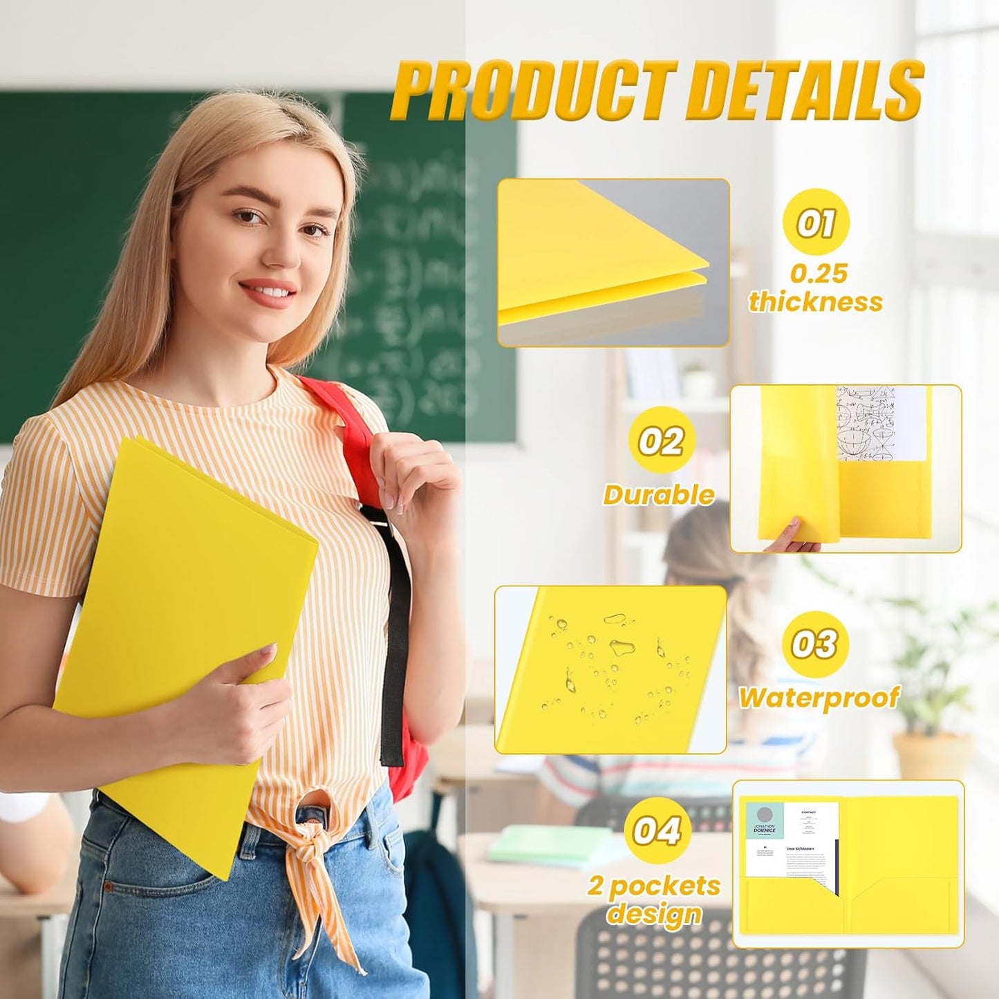 Gueevin 100 Pcs Two Pocket Folders Bulk Plastic File Folder with 2 Pockets Letter Size Paper Heavy Duty Durable Portfolios Case for Home Office School Business 11.61 x 9.45 Inch (Yellow)