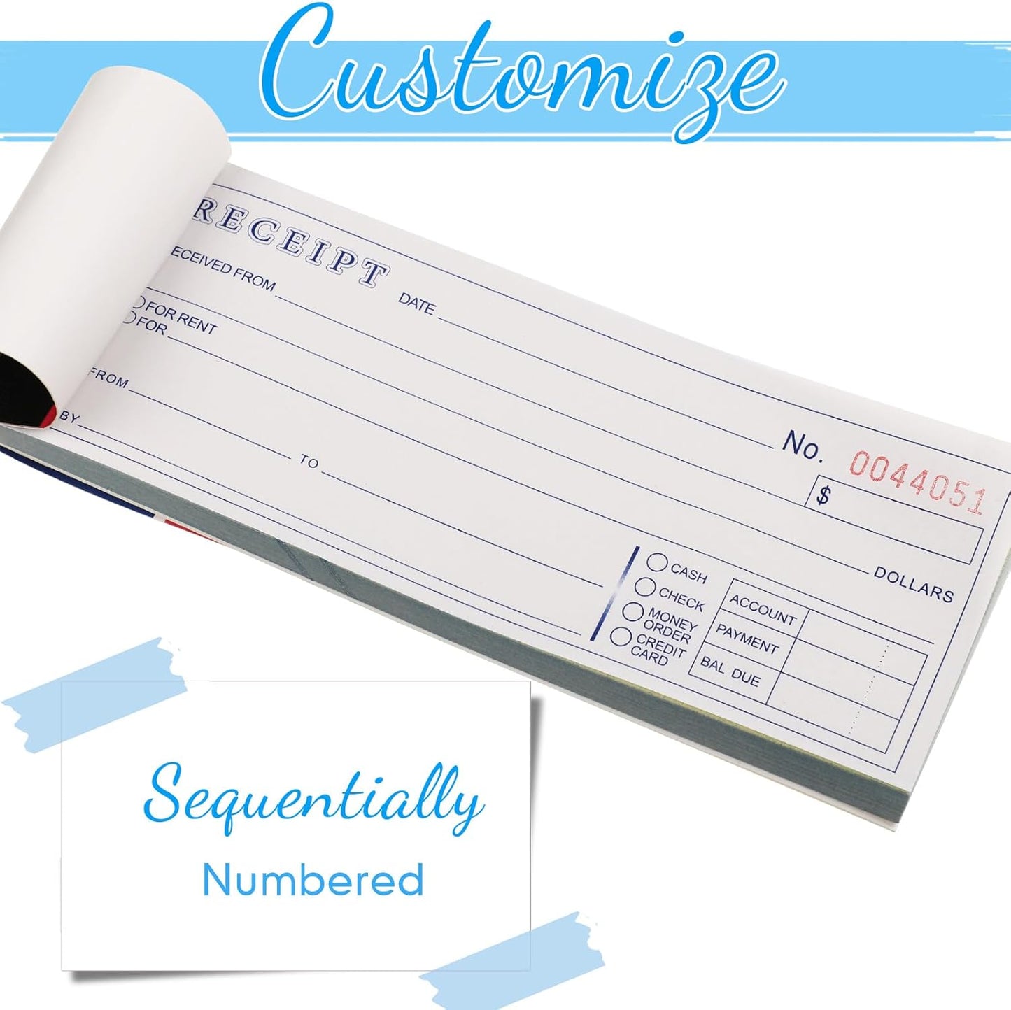 Crtiin 10 Pads Money and Rent Receipt Book 2.75 x 7.2 Inch Bound Cover 2 Part Carbonless Receipt Book with Carbonless Copies Receipt Log Book 50 Sets Per Book