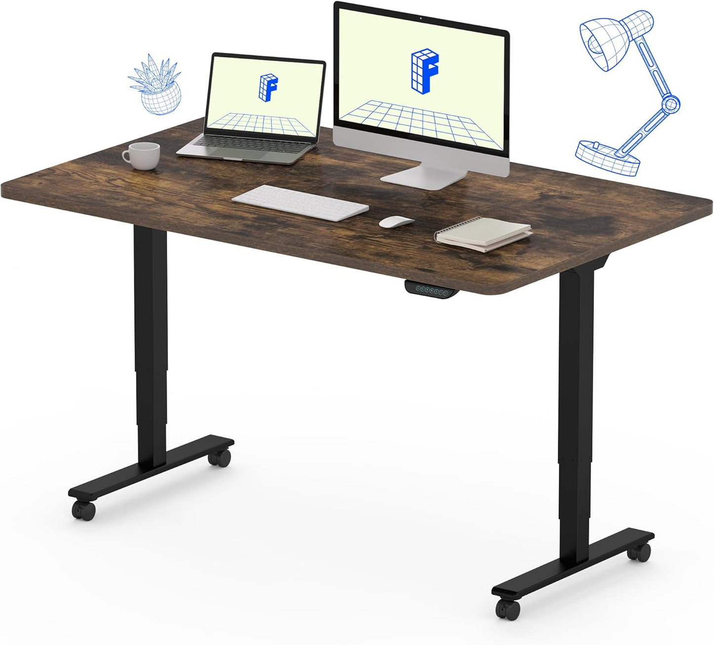 FLEXISPOT E6 MAX Dual Motor 3 Stages Standing Desk 48x30 Inch Whole-Piece Board Electric Height Adjustable Stand Up Desk 150KG Load Capacity(Black Frame + Special Walnut Desktop)