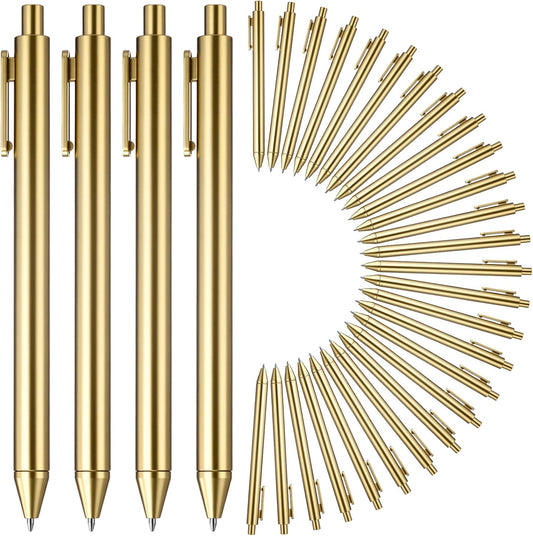 30 Pcs Gold Metallic Slim Ballpoint Pens Bulk Retractable Black Ink Medium Point (0.5mm) Smooth Writing Pens for Wedding Bridal Shower Business Office Students Teachers