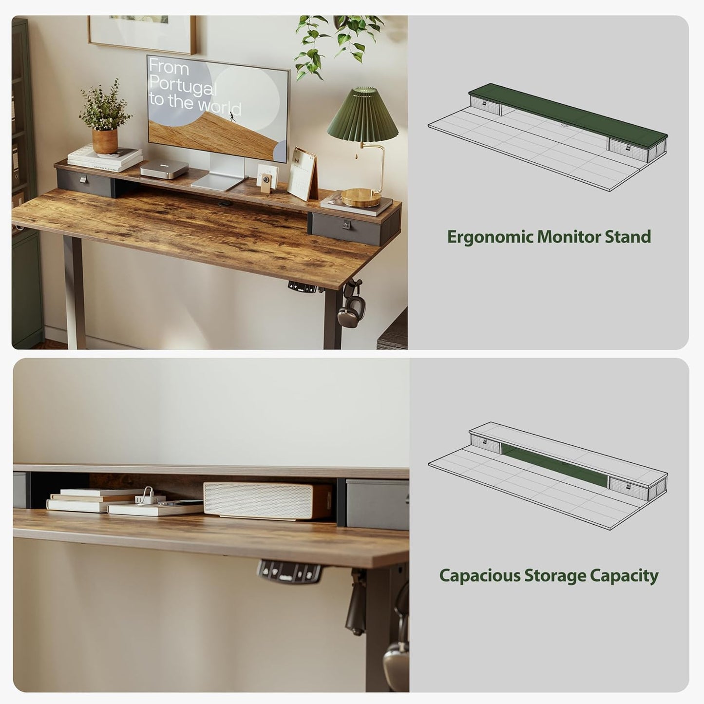 Agilestic 53 x 24 Inches Height Adjustable Electric Standing Desk with 2 Drawers, Stand Up Electric Desk Adjustable Height, Sit Stand Computer Gaming Table with Splice Board, Rustic Brown