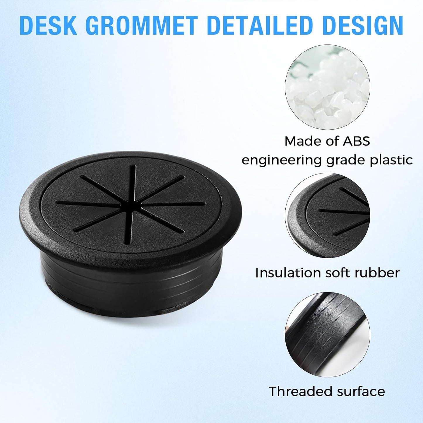 Desk Grommet 2" (50 mm), Desk Hole Cover for Cables Black, Cable Grommet ABS Plastic, Desk Hole Grommet for Office and Home Table Cable, Detachable & Flexible Cable Cord Organizer-2 Pcs