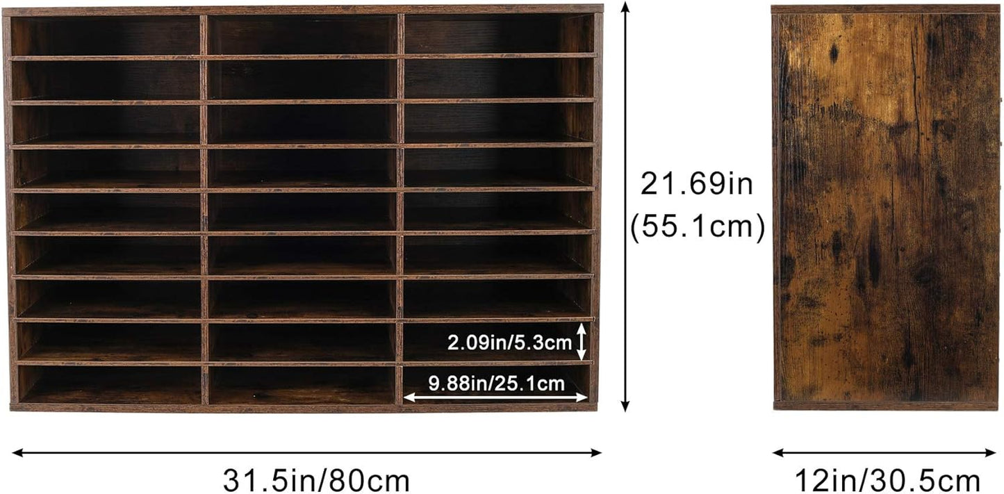 TQVAI Wood Adjustable Literature Organizer Desktop File Sorter Mail Center Paper Storage Cabinet Home & Office Mailbox School Classroom Keepers, 27 Slots Compartments, Archaize
