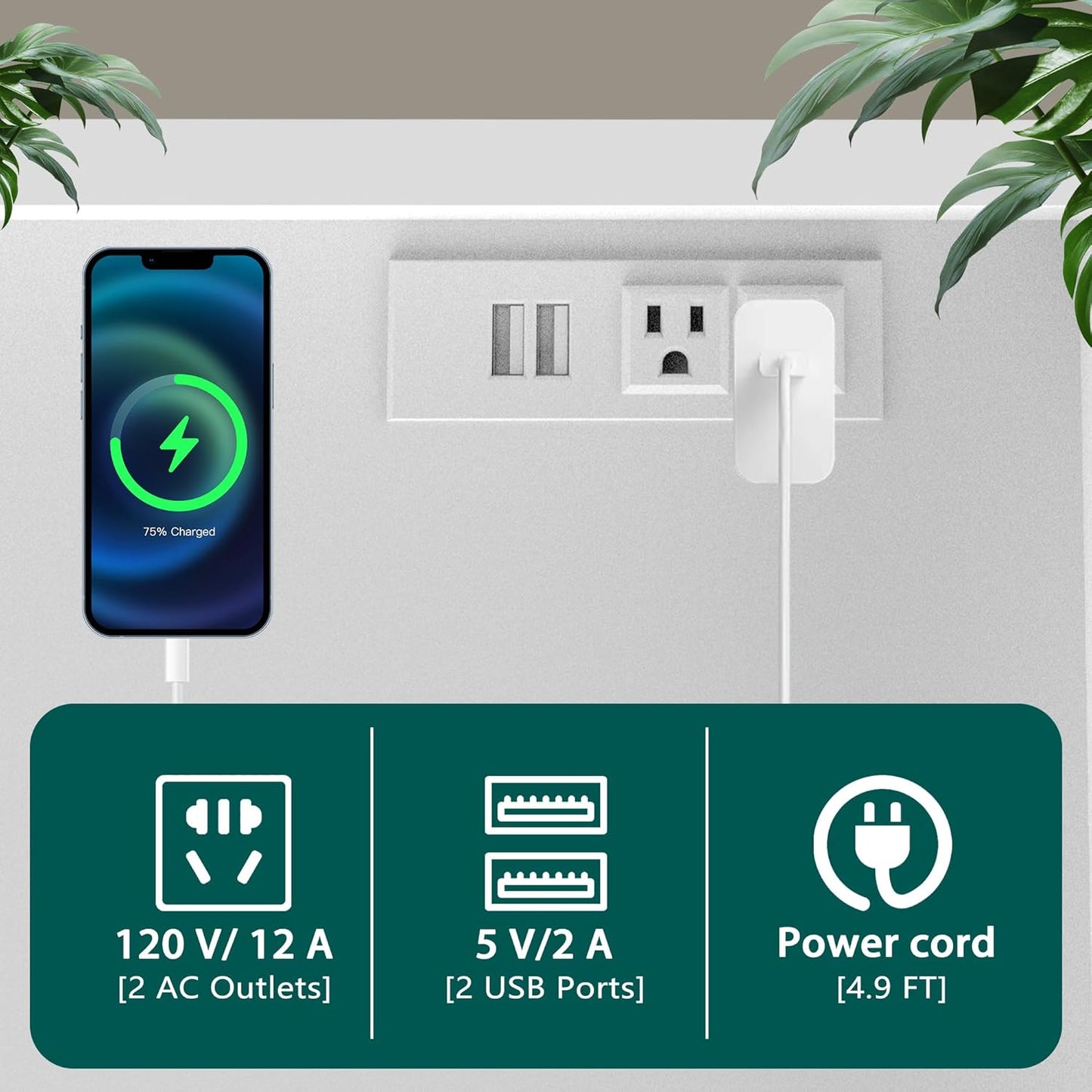 2 Drawer File Cabinet On Wheels & Charging Station, Wood Filing Cabinet with Lock & LED Light, Large Storage Printer Stand for Home Office, White