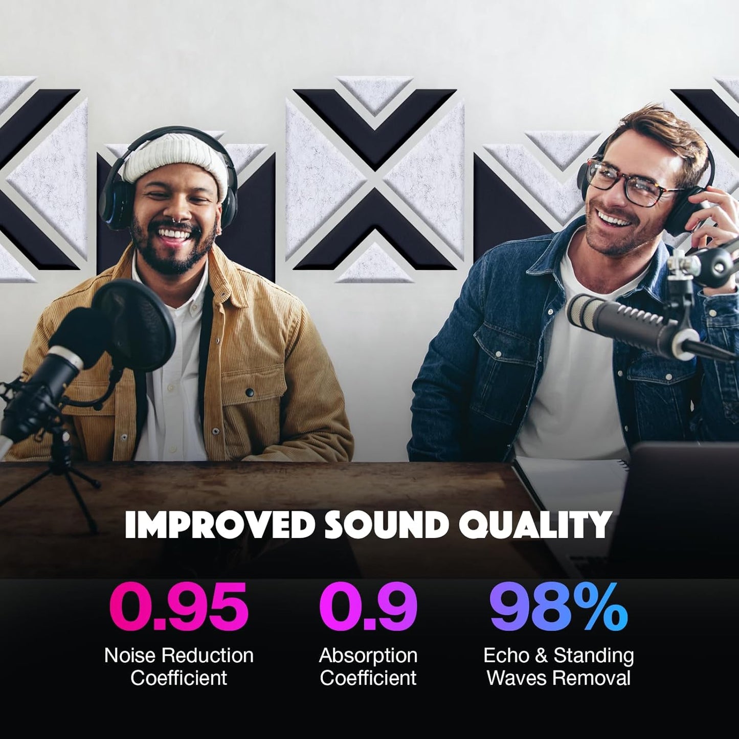 18 Pack Self-Adhesive Acoustic Panels, 12"x 12"x 0.4" Sound Absorbing Panels, High Density Square Sound Proof Noise Dampening Panels for Walls Home Studio Office, Triangle Cutting Style, Silver Gray