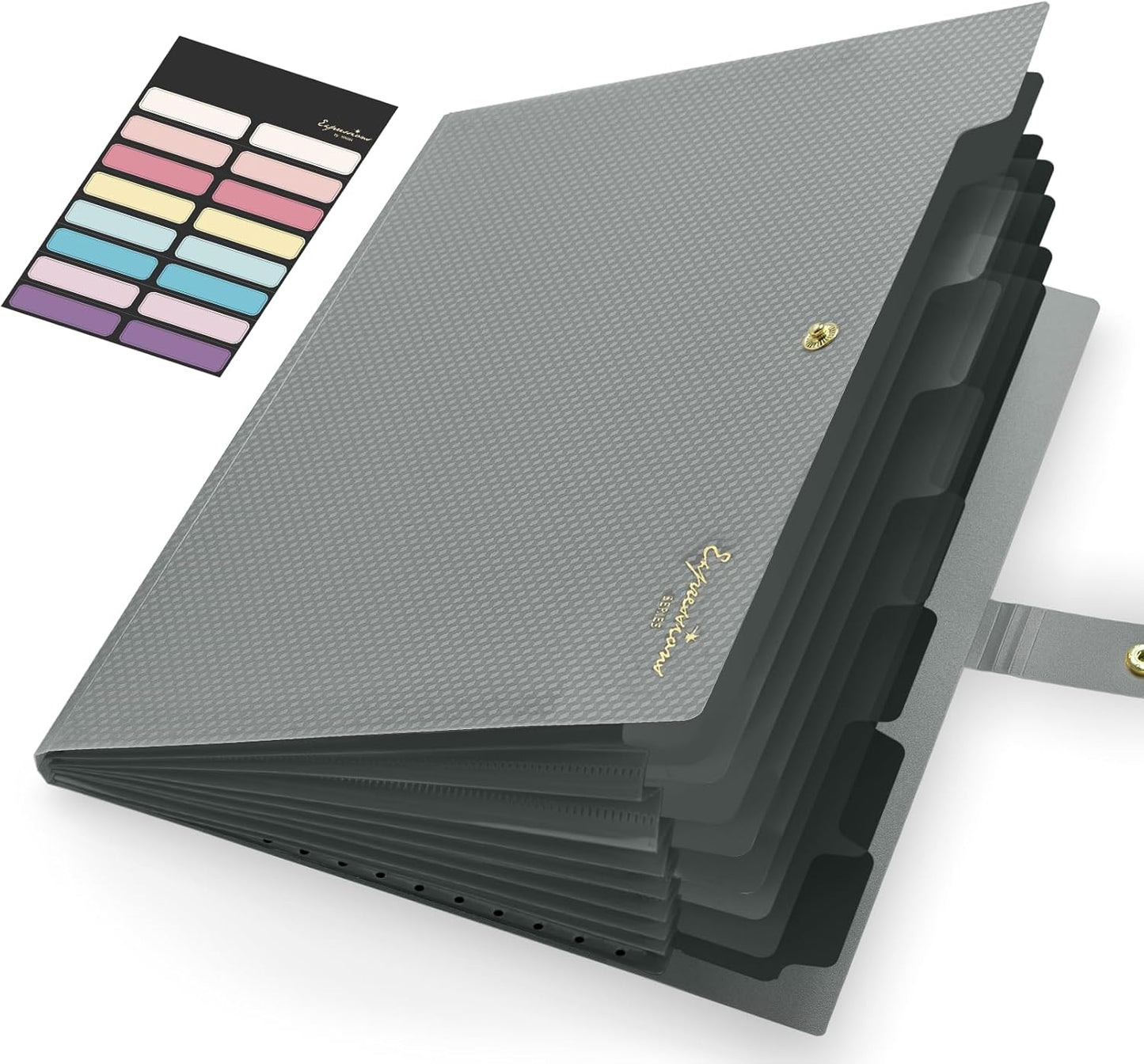 Sooez Accordion File Organizer, 8 Pocket Expanding File Folder with Labels, Letter Size Folders for Documents, Portable Paper Bill Receipt Organizer for Home School Office Supplies, Grey