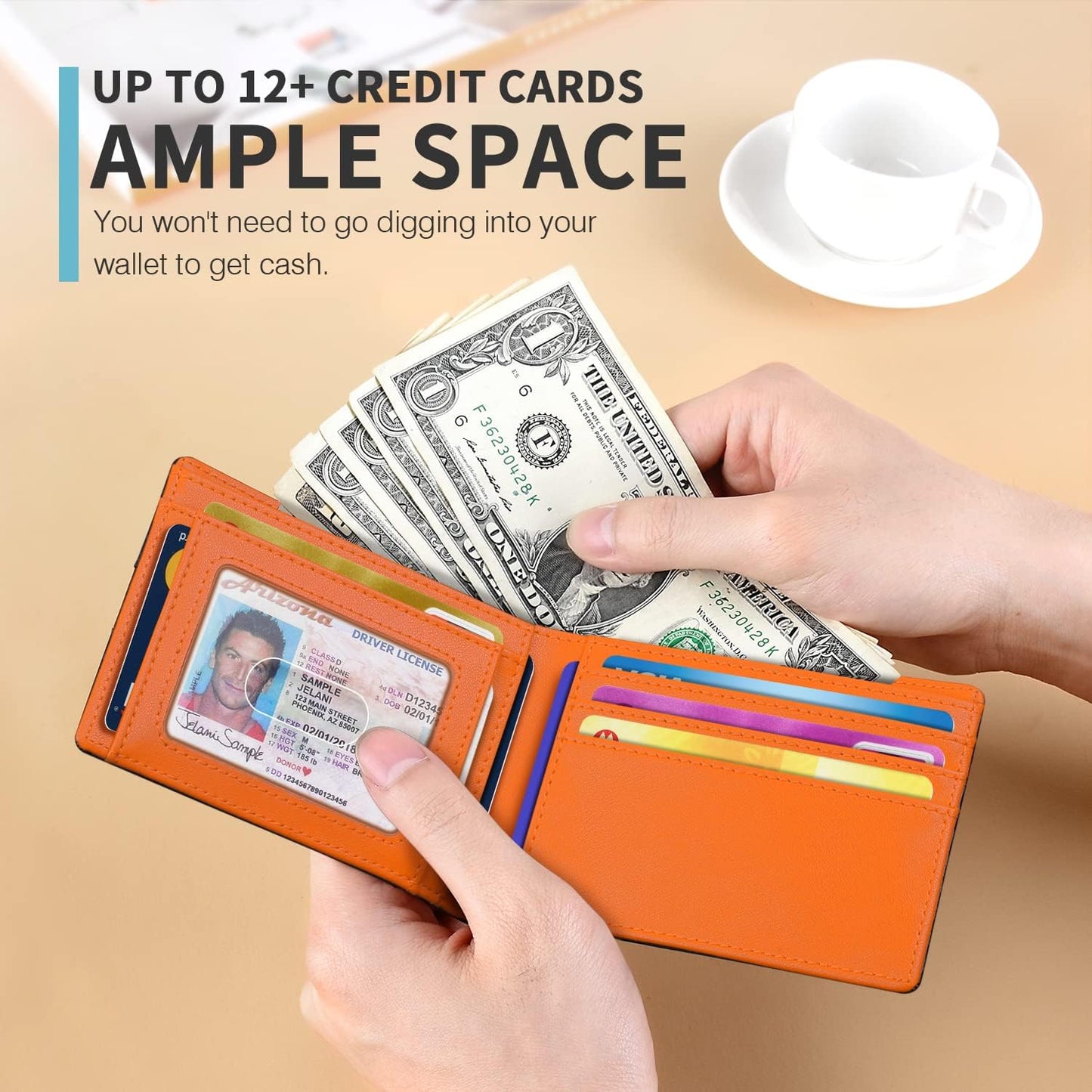 RUNBOX Novelty Wallet for Men Slim 11 Credit Card Holder Slots Leather RFID Blocking Small Thin Men's Wallet Bifold Minimalist Front Pocket Large Capacity Gift Box