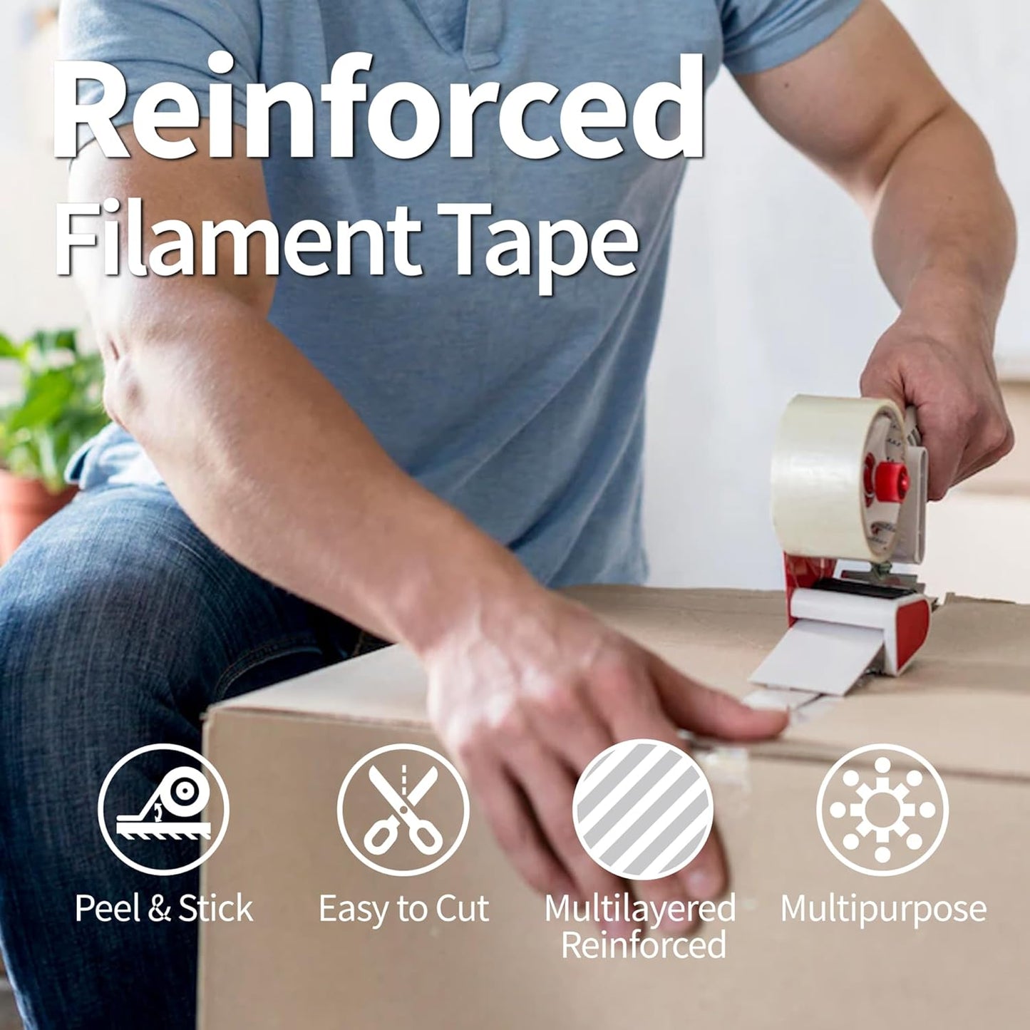 Strapping Tape, 2 Roll 2 Inch X 1260" 5.5 Mil, Fiberglass Heavy Duty Shipping and Moving Packing Tape,Clear