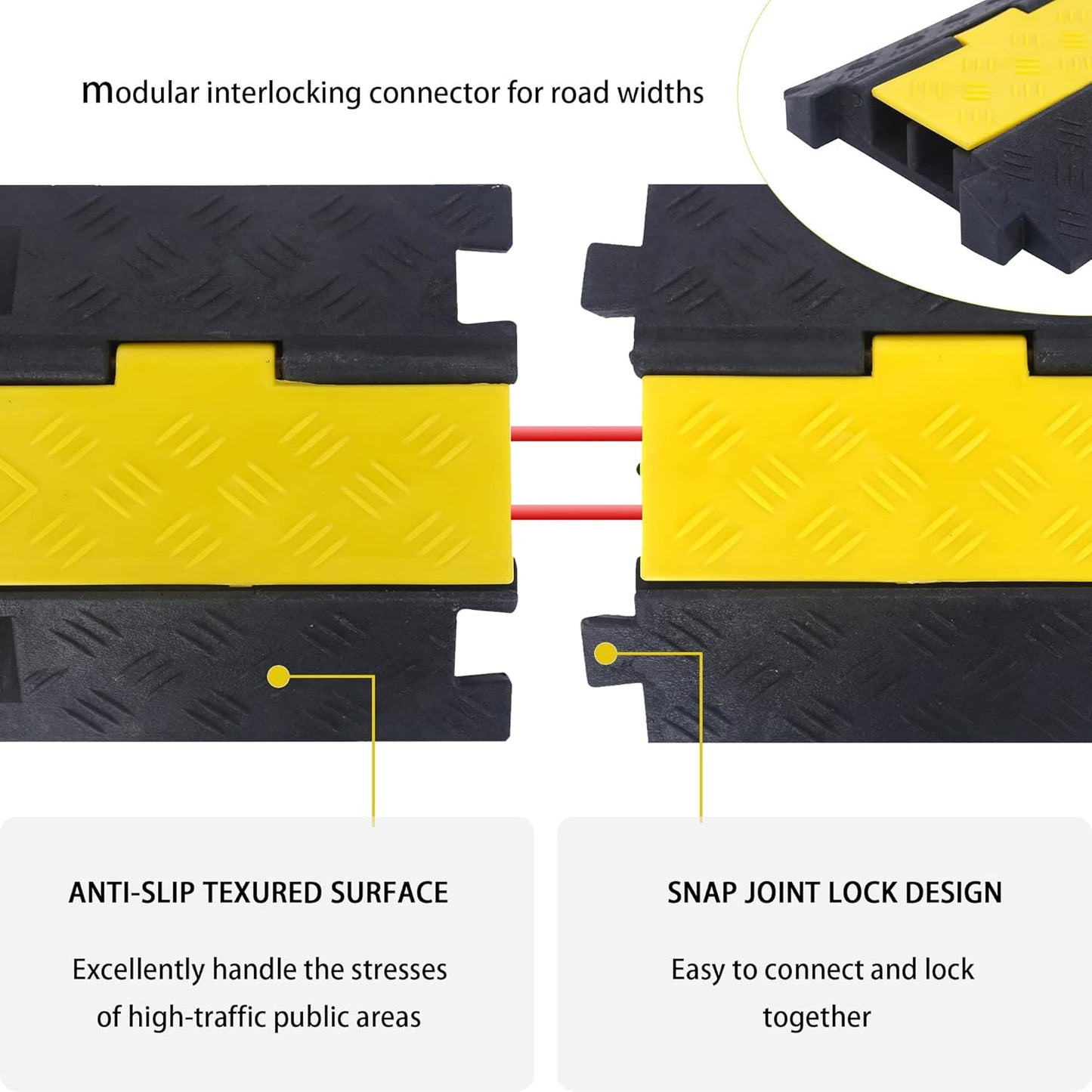 Cable Ramp Cable Protector Ramps Wire Hose Protective 2 Channel Traffic Rubber Plastic Cord Cover Speed Bump for Asphalt Concrete Gravel Driveway Outdoor, 4 Pack