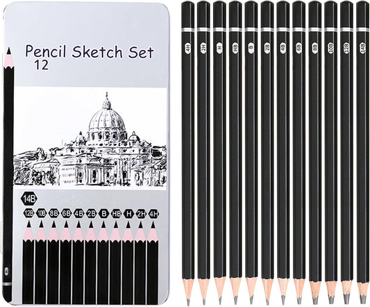 Lemical Professional Sketch pencils 12pcs/set (14B - 4H) Graphite Sketching Pencils Sketch Drawing Pencils Set for Art Drawing Shading Art Supplies