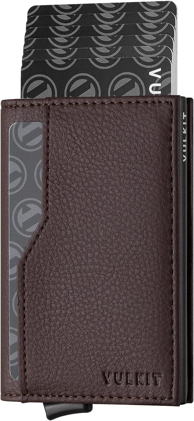 VULKIT Card Holder Wallet with Double ID Windows RFID Blocking Pop Up Wallet Minimalist Design for 12 Cards
