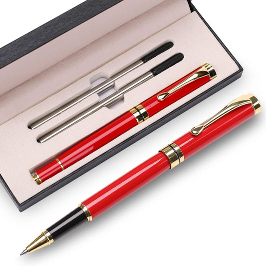 YIVONKA Luxury Ballpoint Pens Best Ball Pen Gift Set for Men & Women Professional Executive Office Nice BallPens Classy Gift Box Ballpoint Black Refill Line width 0.5mm (Red Gold)