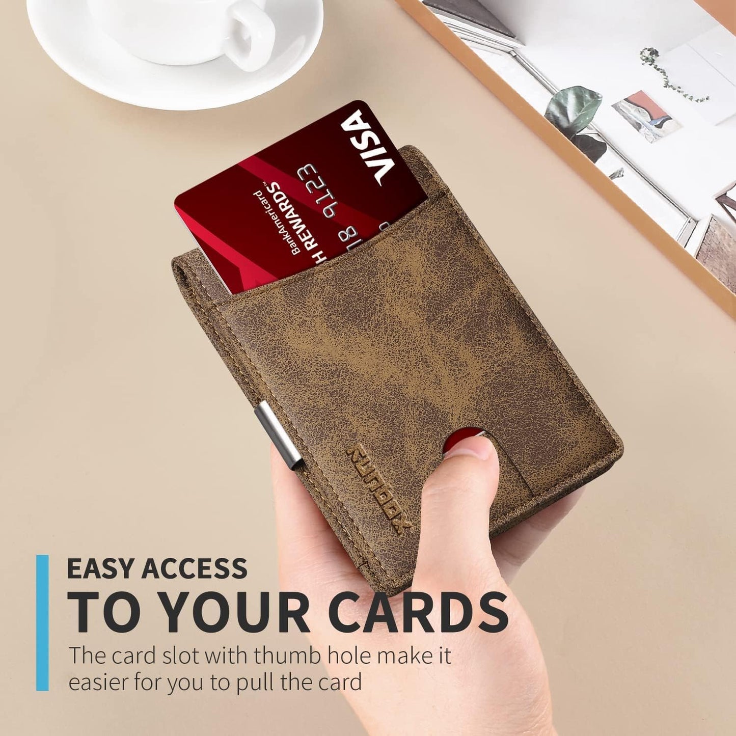 RUNBOX Money Clip Slim Wallets for Men RFID Blocking 11 Card Holder Minimalist Small Leather Bifold Men's Front Pocket Wallet Gift Box