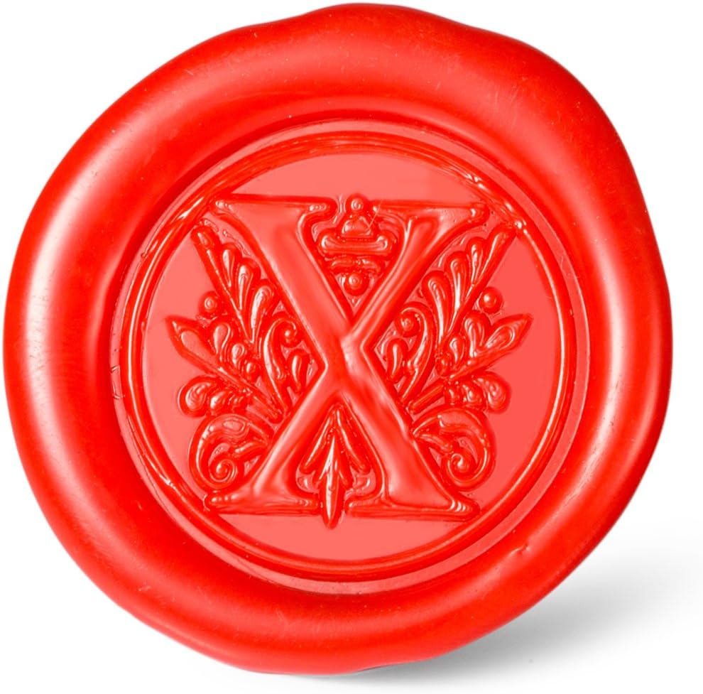 Mceal Wax Seal Stamp, Large Seal 1 1/5"(30mm) Dia, Silver Brass Head with Wooden Handle, Regal Letter A to Z Series (Letter X)