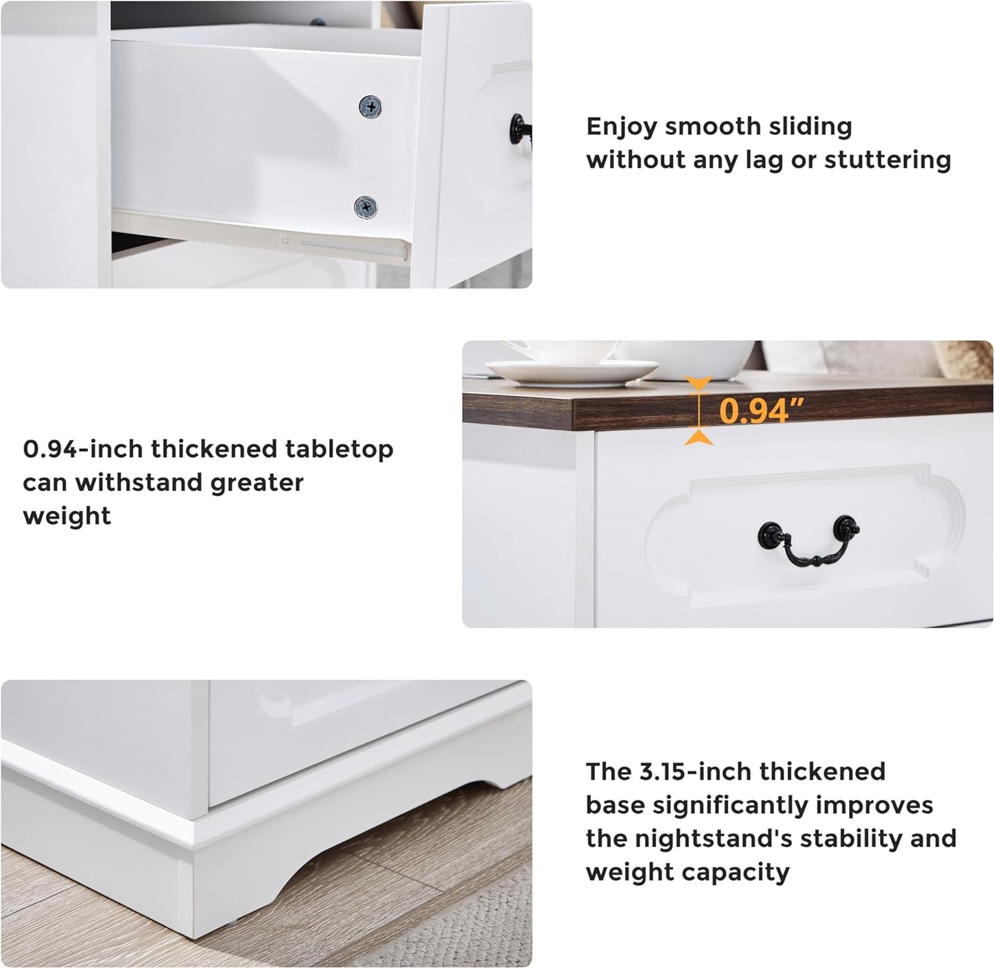 LIDYUK 3 Drawer Dresser for Bedroom Farmhouse White Wood Chest of Drawers Bedroom Dresser with Charging Station, Rustic Small Drawers Dressers Nightstand Wooden Closet Storage Cabinet, Living Room