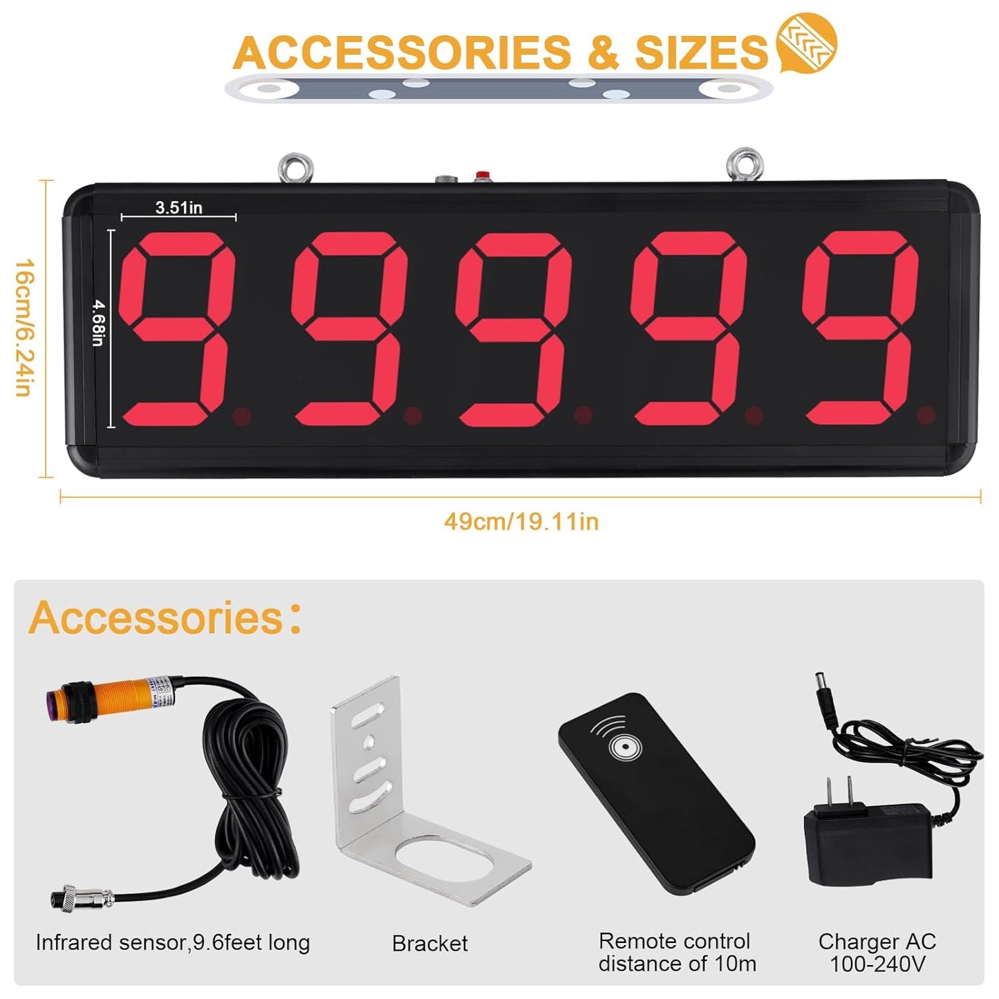 Led Digital Counter Count Up to 99999 with Infrared Sensor Conveyor Counter People Visitor Counter 4in Red Number Display Counter for Factory Production Line 110-220V