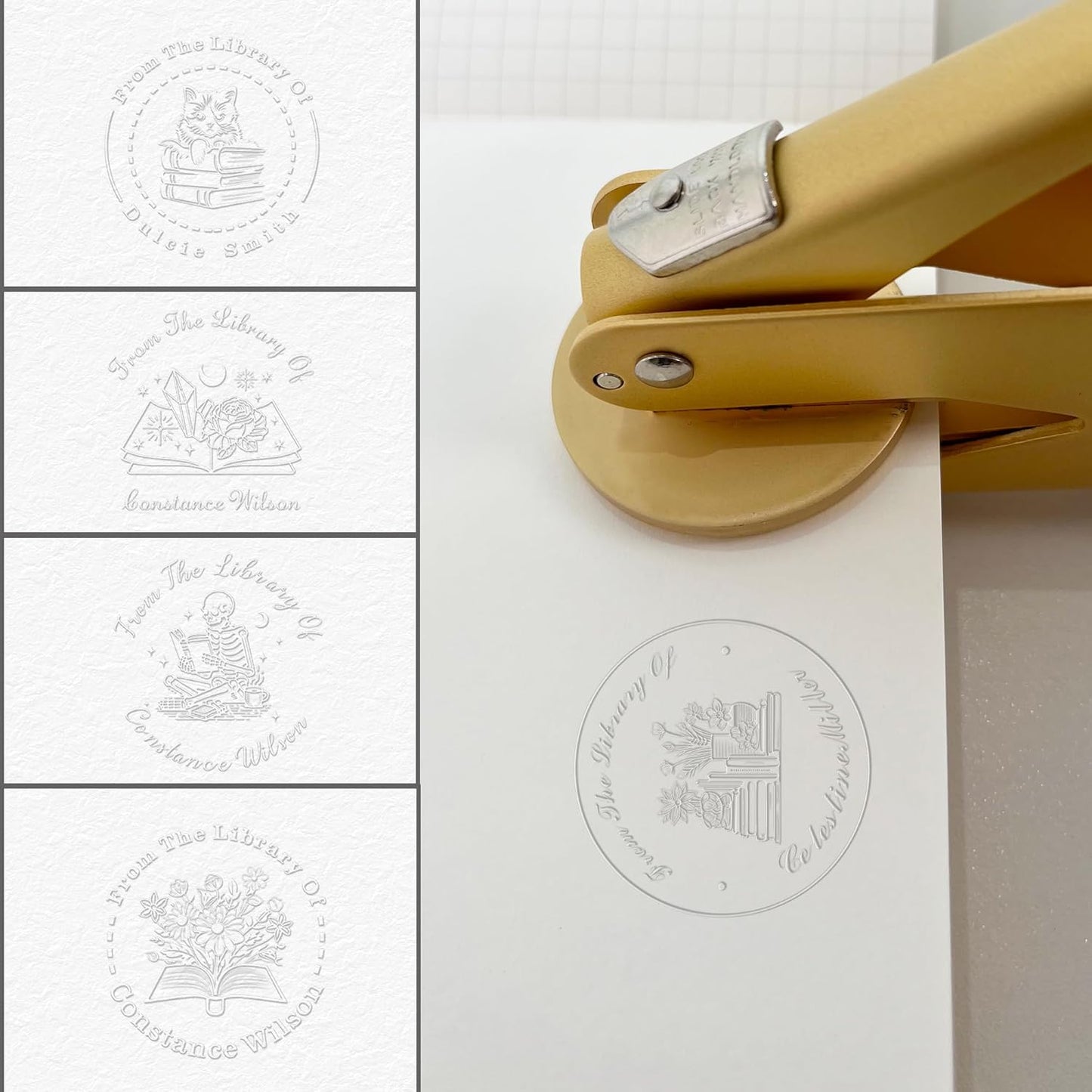Book Embosser Custom Embosser Stamp with Your Name or Design Personalized Library Embosser Stamp Customized Books Business Cards Paper Documents Notebooks etc. (01)