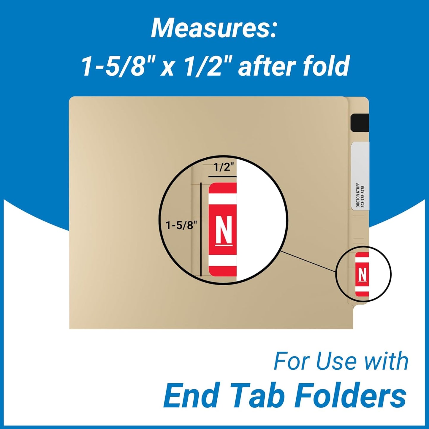 Doctor Stuff - File Folder Labels, Alphabet Letter N, Compatible with Smead Alpha Z Acc/ACCS - SMSM Series Alpha Stickers Red, 1-5/8" x 1”, 250/Roll