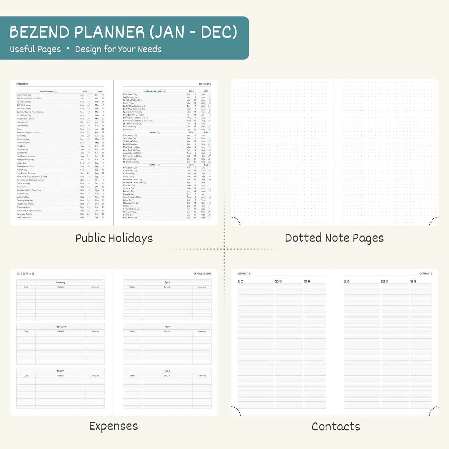 BEZEND 2026 Planner Weekly and Monthly (8.5" x 11") Daily Calendar with Half-Hourly Timeslots & Tab (Jan-Dec) Note & Expenses, Pen Holder, Inner Pocket, Vegan Leather Hardcover - Mint Green