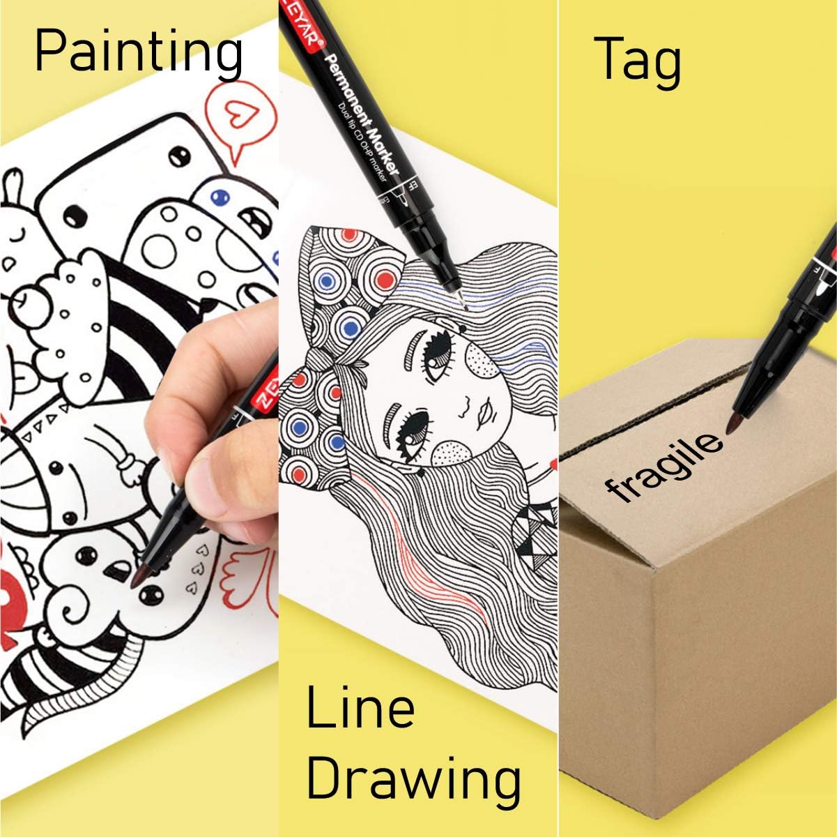 ZEYAR Twin Tip Permanent Markers, CD/DVD Markers, 12 Color, Ultra Fine Point and Fine Point for Signature and Marking (12 Colors)