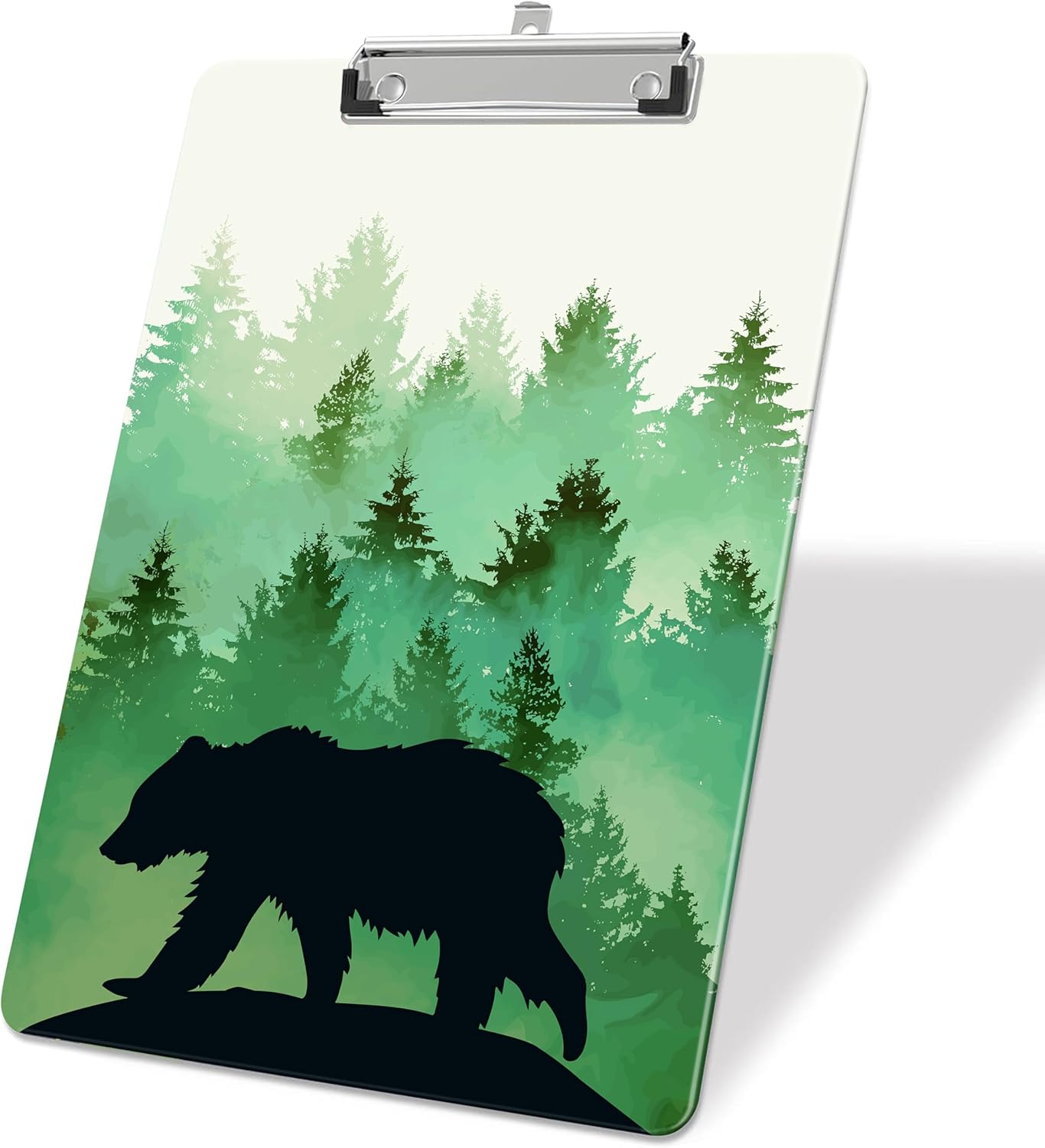 Forest Bear Silhouette Plastic Clipboards,Decorative Plastic Acrylic Clipboard for Teacher Social Worker Students Office Supplies 8 * 12