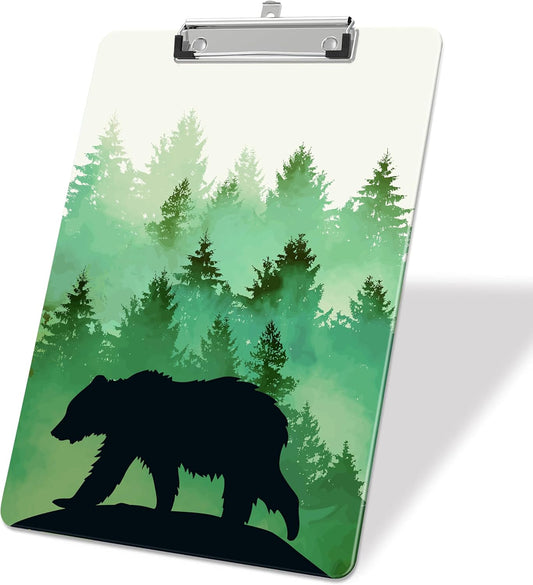 Forest Bear Silhouette Plastic Clipboards,Decorative Plastic Acrylic Clipboard for Teacher Social Worker Students Office Supplies 8 * 12