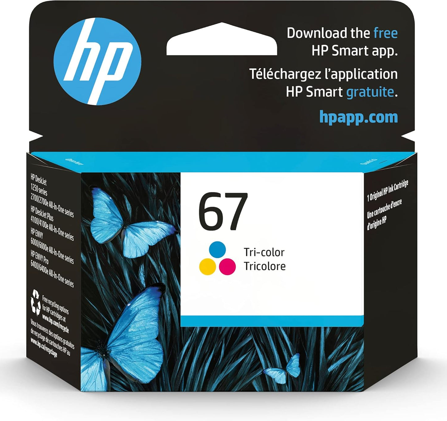 HP 67 Tri-Color Ink Cartridge for HP Printers | Works with DeskJet 1255, 2700, 4100 Series; ENVY 6000, 6400 Series | Eligible for Instant Ink | 3YM55AN